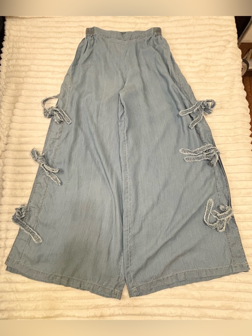 Jonathan Simkhai bow wide leg tencel jeans S side tie boho festival pants RARE